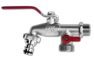 Kran kulowy 3/4", 2 x końcówka GZ 1" + nypel,  MOSIĄDZ niklowany